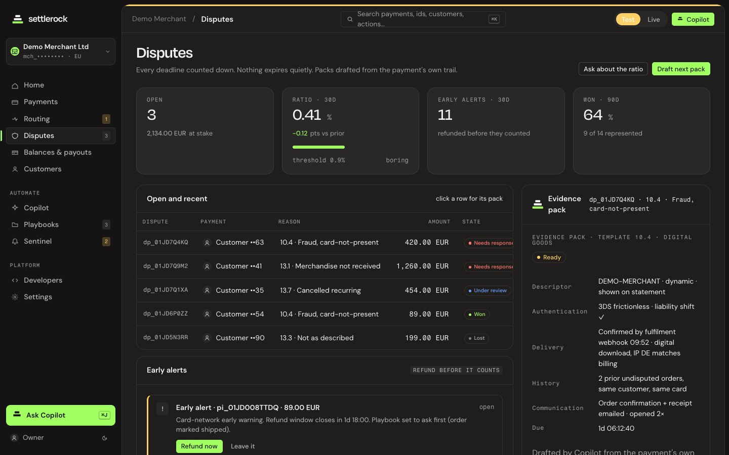 Protect in the Settlerock dashboard